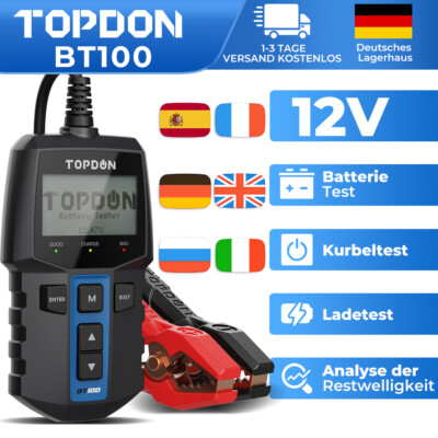TOPDON BT100 12V Auto Batterietester OBD2 Diagnosegerät Akku Testgerät Digital