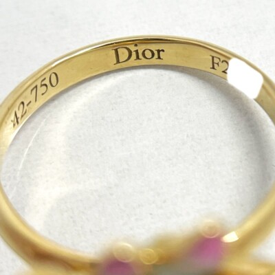 Christian Dior Diorette 1P Diamond 18K YG Pink Flower Pinky Ring