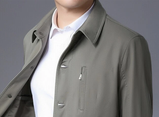 Men Lapel Cotton Business Jacket Casual Short Trench Coat Fashion Outwear - Image 3 of 4
