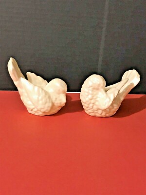 Two Ceramic Mother of Pearl Satin Shine Nesting Turtle Doves/ Birds Figurines