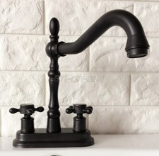 Black Oil Rubbed Bronze Swivel Spout Kitchen Faucet 4" Centerset Sink Mixer Tap