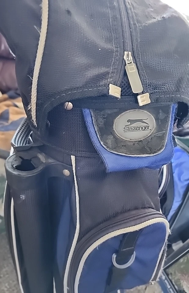 Bolsa de golf Slazenger azul y negra 14 vías divisor carro llevar cubierta de lluvia Foto 4 de 4