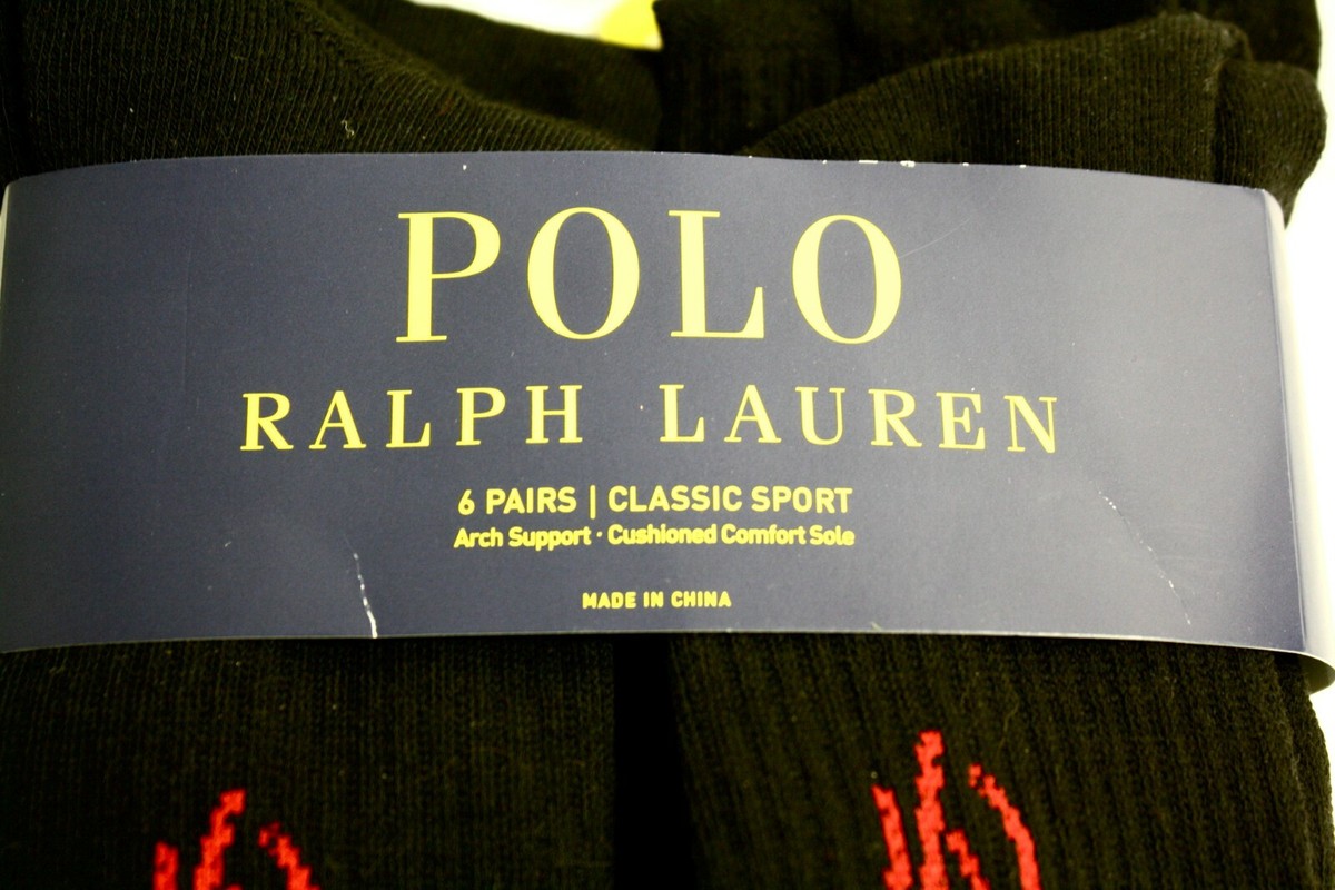 Polo Ralph Lauren Socks Black Pony Logo Solid 6 Pair pk Red Large