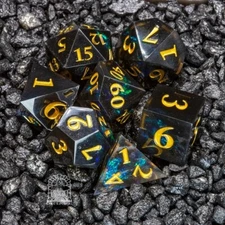 Sage's Crystals - Midnight Sharp Edge Resin Polyhedral Dice Set DnD RPG