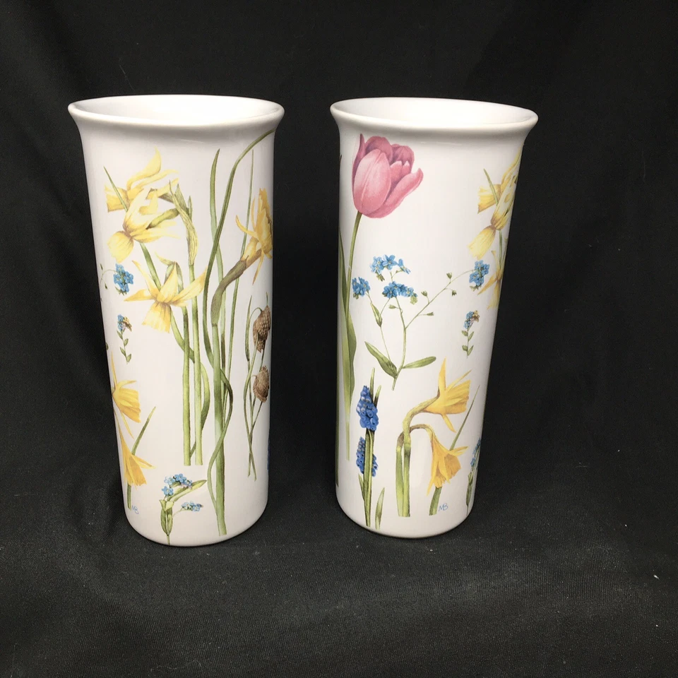 Par de jarrones de flores de cerámica con sello Marjolein Bastin 1996 tulipanes jacinto Daff Foto 4 de 4