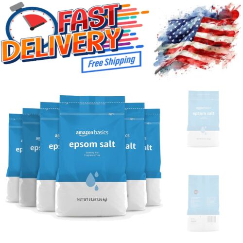 Unscented Epsom Salt Soak - 6 Pack 48 Ounce Resealable Bags for Therapeutic Bath