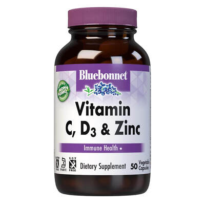 Bluebonnet Vitamin C, D3 & Zinc 50 Vegetable Capsules, Immune Health, Vegan