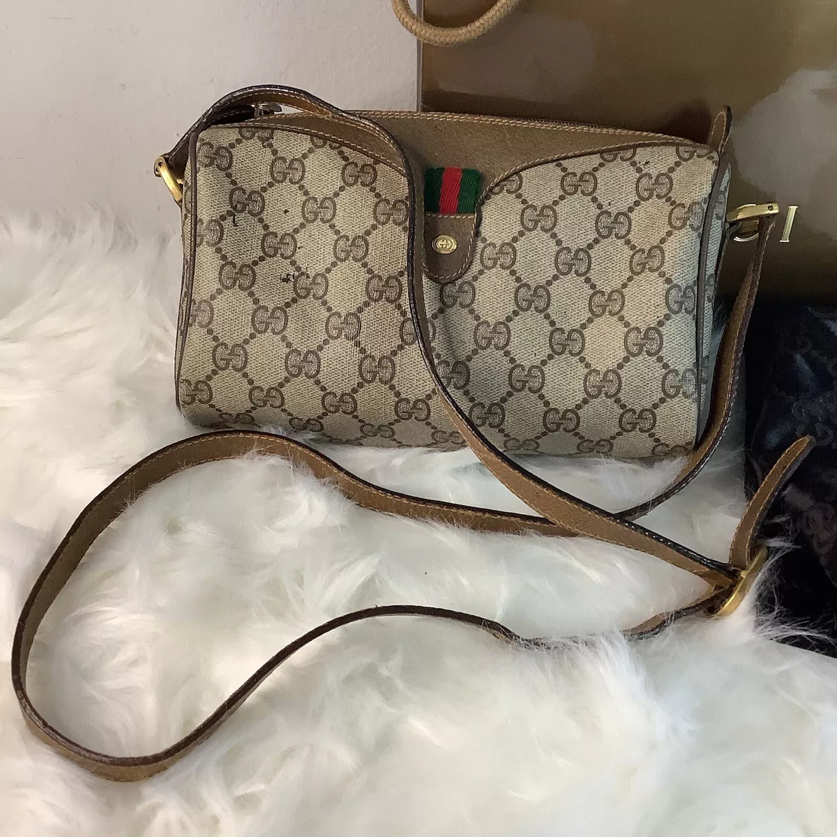 Gucci Vintage Brown Monogram Barrel Shoulder Bag