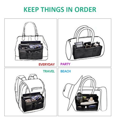 Cartera de fieltro bolso organizador puntera inserción multi bolsillo bolsa de almacenamiento en bolsa modeladora - Imagen 39 de 62