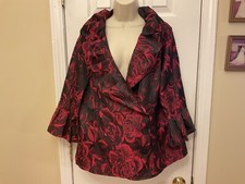 Jerry T Sz 1x Art-wear Jacket Blazer Ruffle Collar Black Magenta Brocade Drama