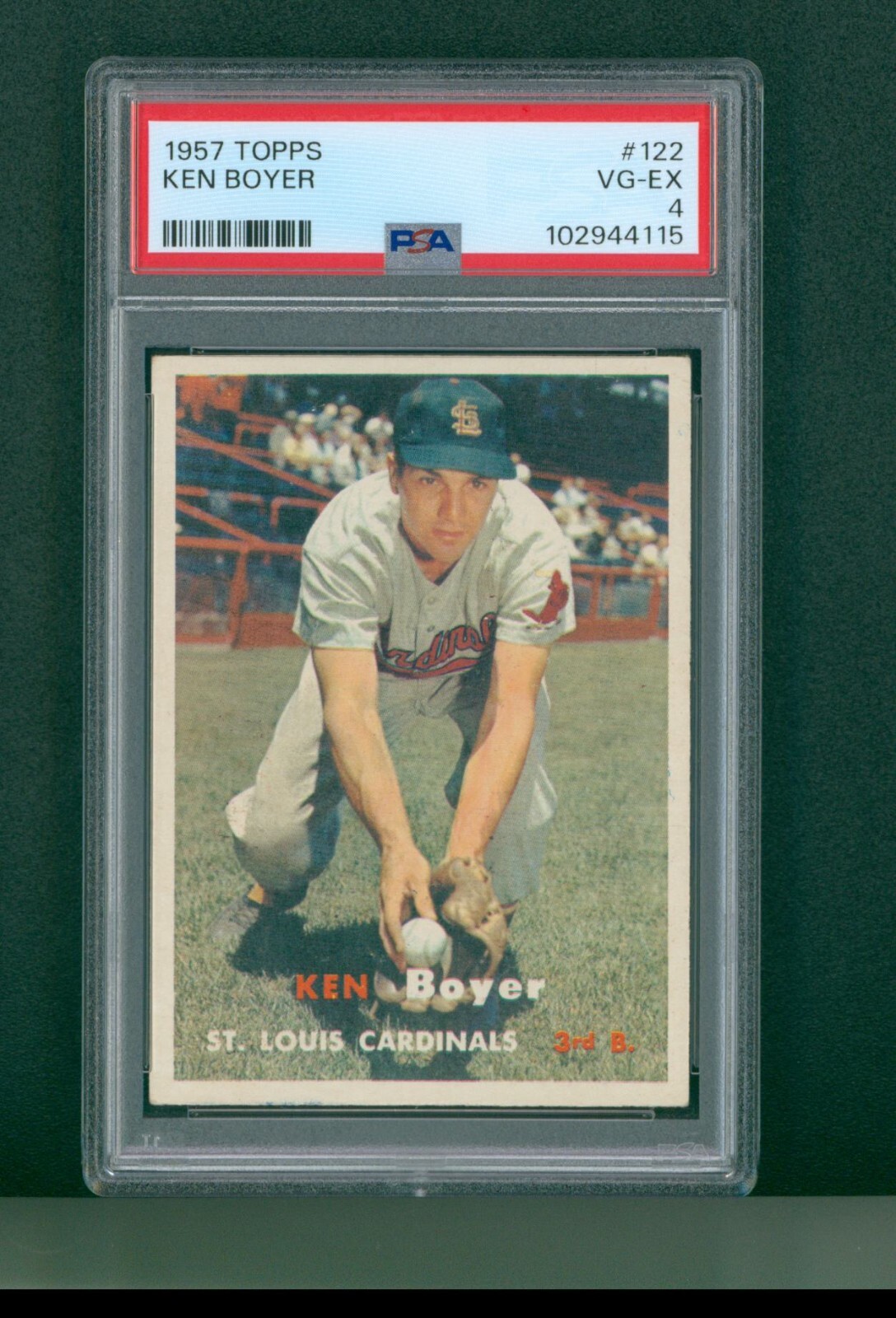 1957 Topps Baseball Card - #122 Ken Boyer, PSA 4 VG/EX