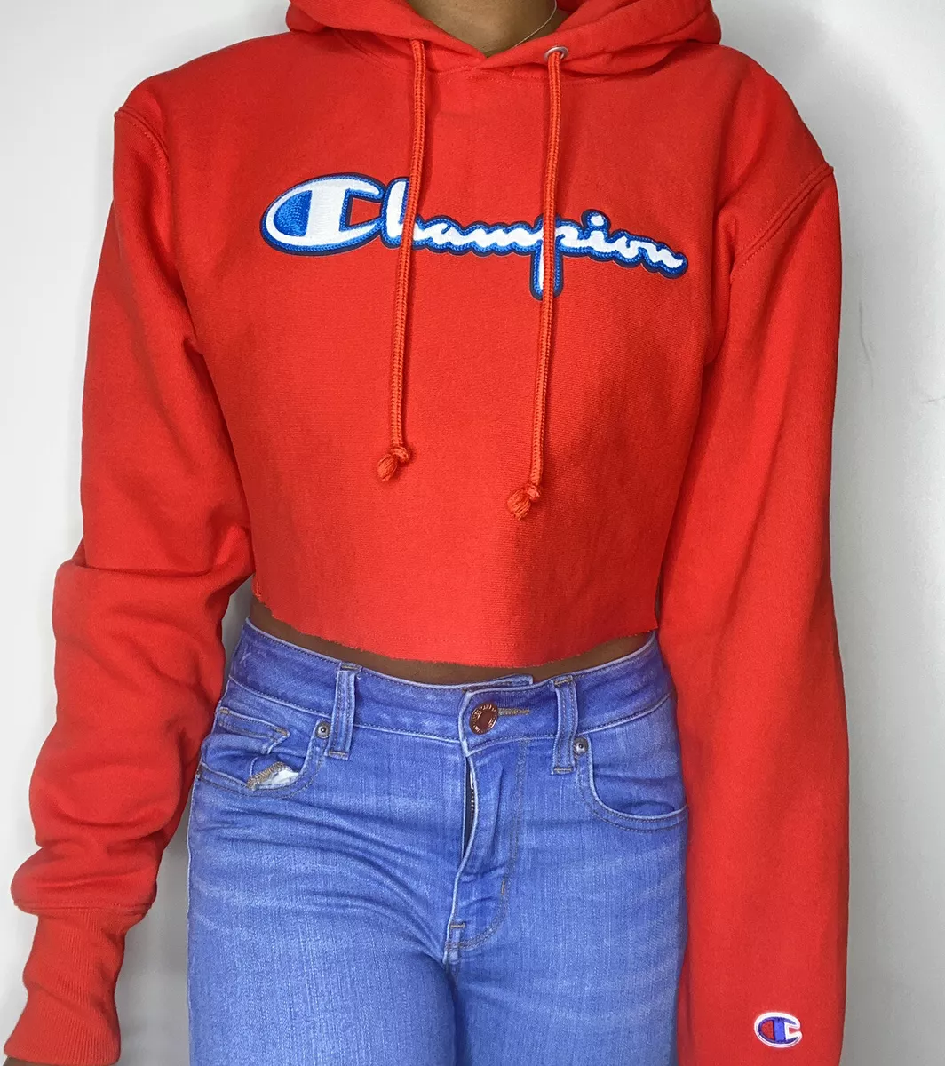 Red cropped champion sweatshirt new arrivals