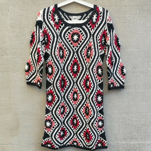 Vestito abito misto cotone uncinetto maglia rombi lavorato a mano ASOS S EU  32 | eBay