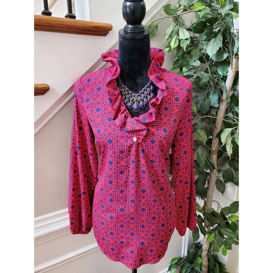 Blusa Pullover Mudpie Para Mujer Azul y Rosa Poliéster Cuello en V Manga Larga Talla S Foto 2 de 4