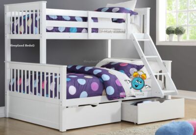 Weißes Holz Dreibettzimmer Etagenbett mit Schubladen - massive Kiefer Überschall Doppelstock