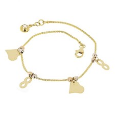 Italian 14k Tri Color Gold Heart  Infinity Charm Bracelet 7" 2.8 grams
