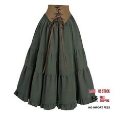 Womens Renaissance Skirt Victorian Lace-up High Waist Medium Dark Green