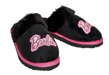 GIRLS BARBIE BLACK SLIPPERS OFFICIAL BARBIE FUR LINED MULES SLIPPERS UK SIZE 10