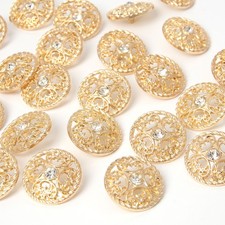 24 PCS 25mm Gold Alloy Rhinestone Crystal Hollow Decorative Metal Buttons