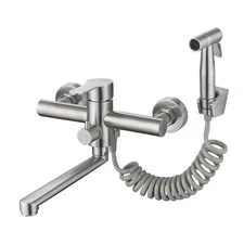 Wall Mount Kitchen Sink Faucet with Side Sprayer Commercial Nickel Brushed