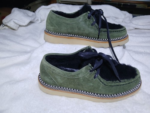 ​FREDA SALVADOR Olive Suede Black Shearling  Oxford Shoes Size 7.5 US