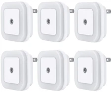 Uigos LED Night Light Lamp with Smart Sensor Dusk 6 Count (Pack of 1), White 
