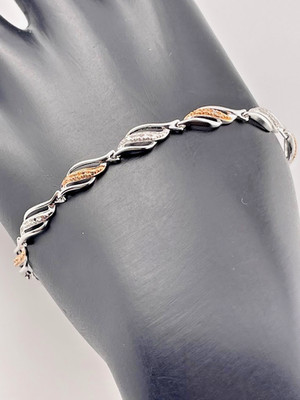 925 STERLINGSILBER ZWEIFARBIG DIAMANT AKZENT WIRBEL GLIEDERARMBAND 7'' DELCIATE 2213