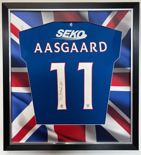 Thelo Aasgaard Signed and Framed Glasgow Rangers Shirt UNION FLAG MOUNT