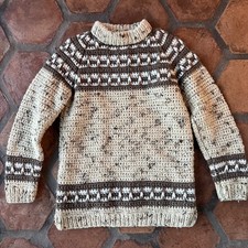 Vintage Fair Isle Sweater Handmade Brown White Wool Ski Nordic Snow Oatmeal