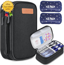 Double Layer Insulin Cooler Travel Case, Expandable Space, Black 2X150G Ice Pa
