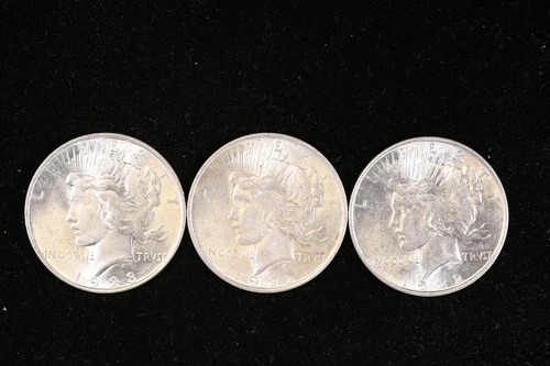 US 90% PEACE SILVER DOLLAR LOT OF 3 LUSTEROUS BU COINS FREE SHIPPING NR!
