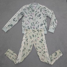 Adidas Printed Tricot Varsity Track Suit Jacket Pants Girls Size 14 Floral Gree