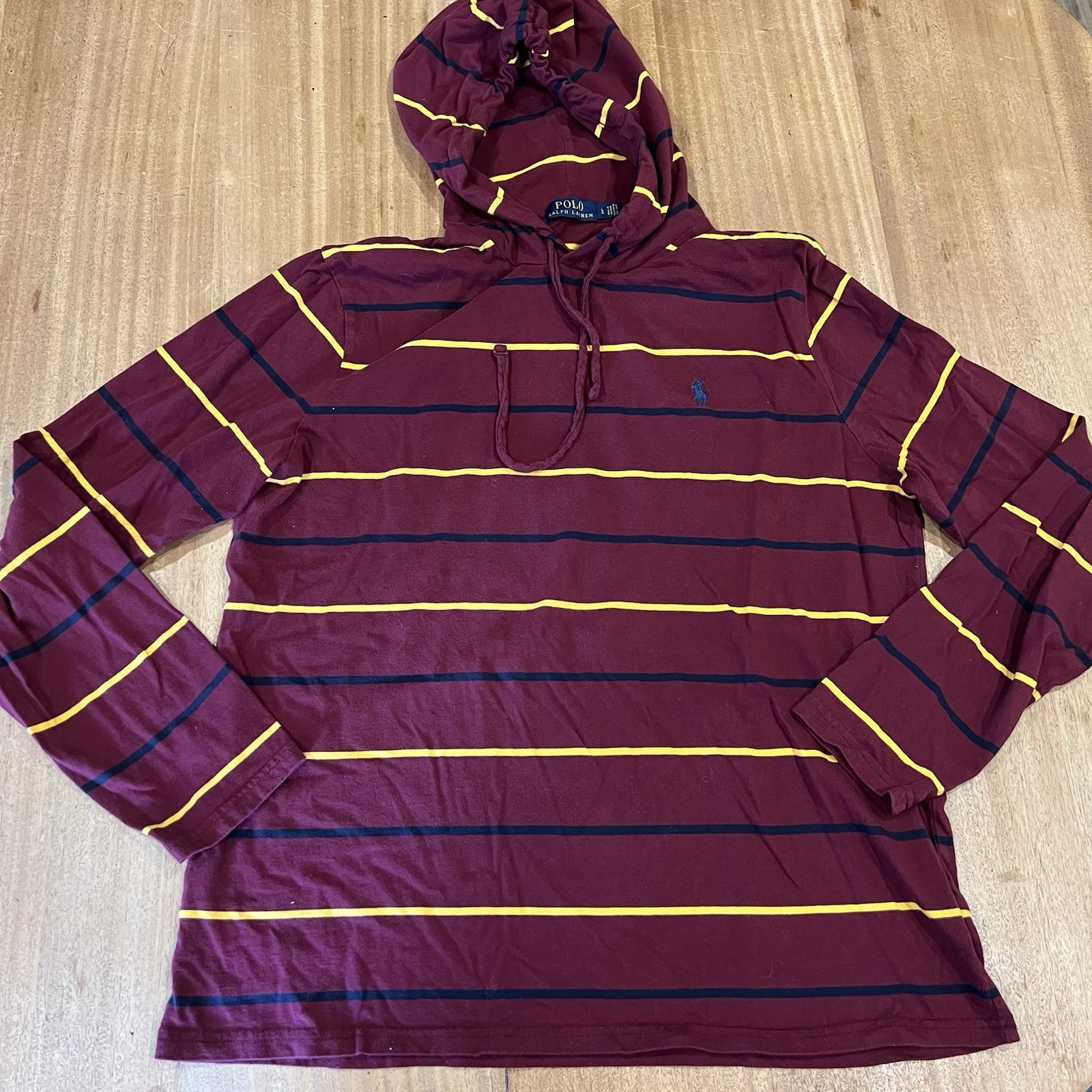 Polo Ralph Lauren Felpa con Cappuccio Camicia Uomo Grande Navy Marrone Multi Strisce Jersey Pony