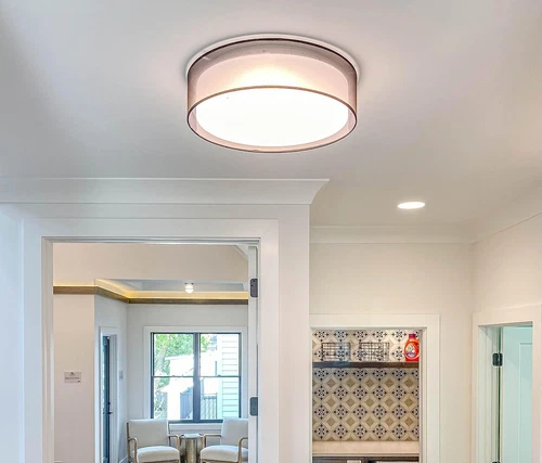 Elegant 16" Wide Flush Mount Light with Oatmeal Linen Finish - 19.5W LED - Picture 4 of 6