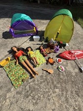 Coleman Camping Barbie set, Hispanic Barbie Family, tent, camping accessories
