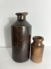 Pair of Rustic Antique Stoneware Bottles/Vases - Victorian Ink Wells Cottagecore
