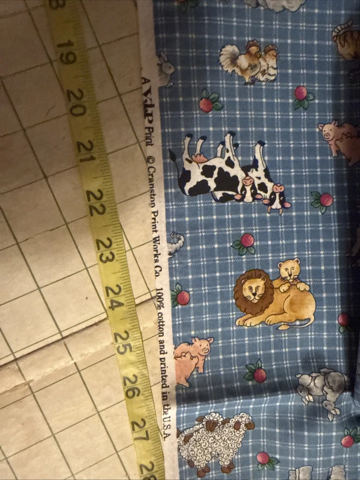 VIP Cranton Print Works Cotton Farm Animal Cows Pig Chicken Blue Plaid 29"x42" - Image 3 of 3