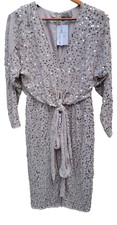 ASOS Design Wrap Dress Sequins Formal Wedding Guest Women Size 4 Gray Beige NWT