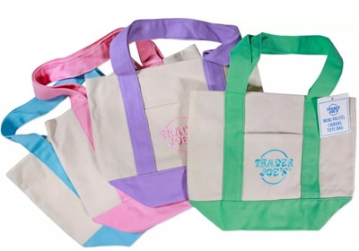 Trader Joe's Pastel Mini Canvas Tote Bags 2025 LIMITED EDITION NWT LOT OF 4
