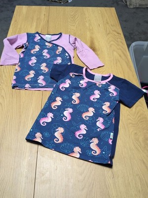 Babauba Set Größe 92, Seepferdchen, Rosa,Blau, Langarmshirt, Kurzarm Shirt