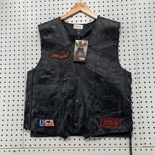 Vintage Canyon Creek Leather Biker Vest Mens L Black Y2K Patches Side Lace Up