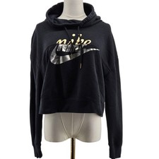 Nike Hoodie Womens S Black Pullover Fleece Hooded Graphic Logo Relaxed Fit