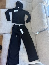 Black Hooded Zip Hoodie  Drawstring Pants Sweatsuit Set