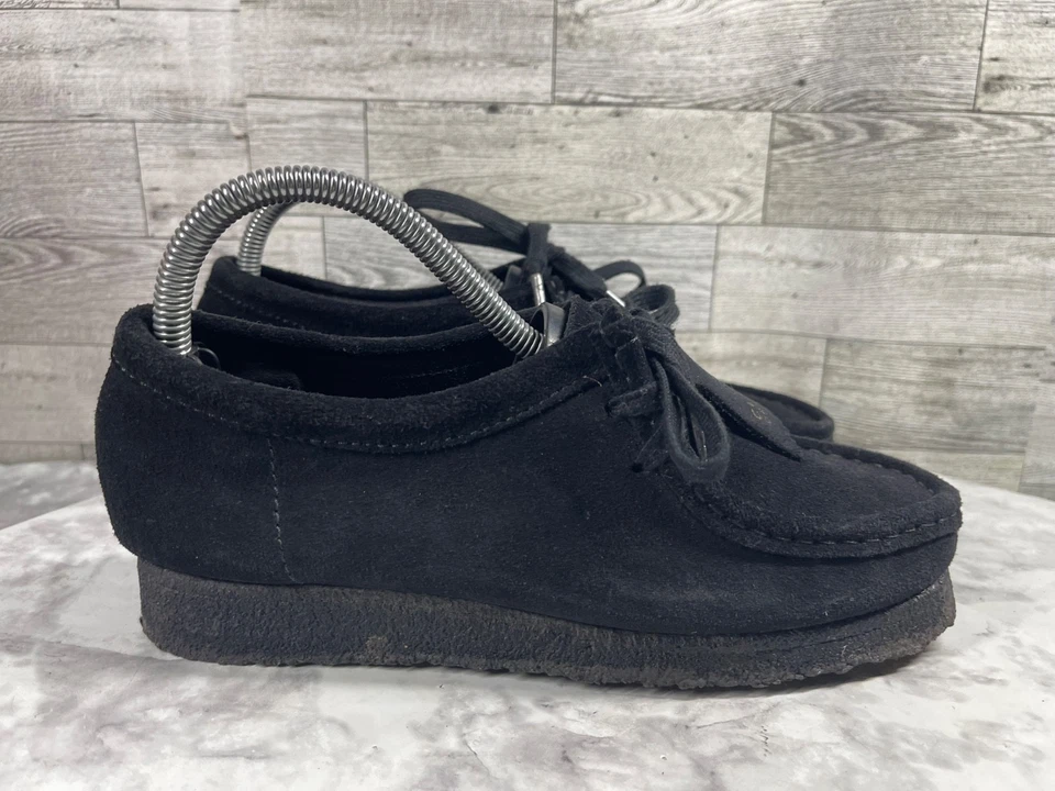Clarks Wallabee Oxford Women 8M Originals Shoes Black Suede Moc toe Lace Up - Image 3 of 4