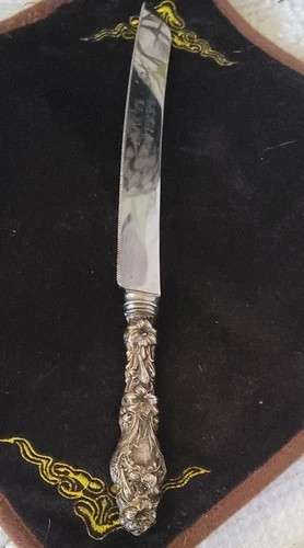 Gorham Old Lily Bread Cake Knife 12-3/4" Sterling Silver Handle  Monogramed