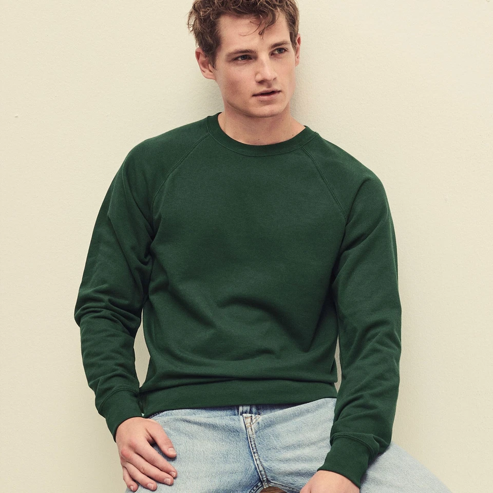 Lightweight Raglan Sweatshirt Fleece Cotton Blend Jumper Top Fruit of the Loom - Image 3 of 3