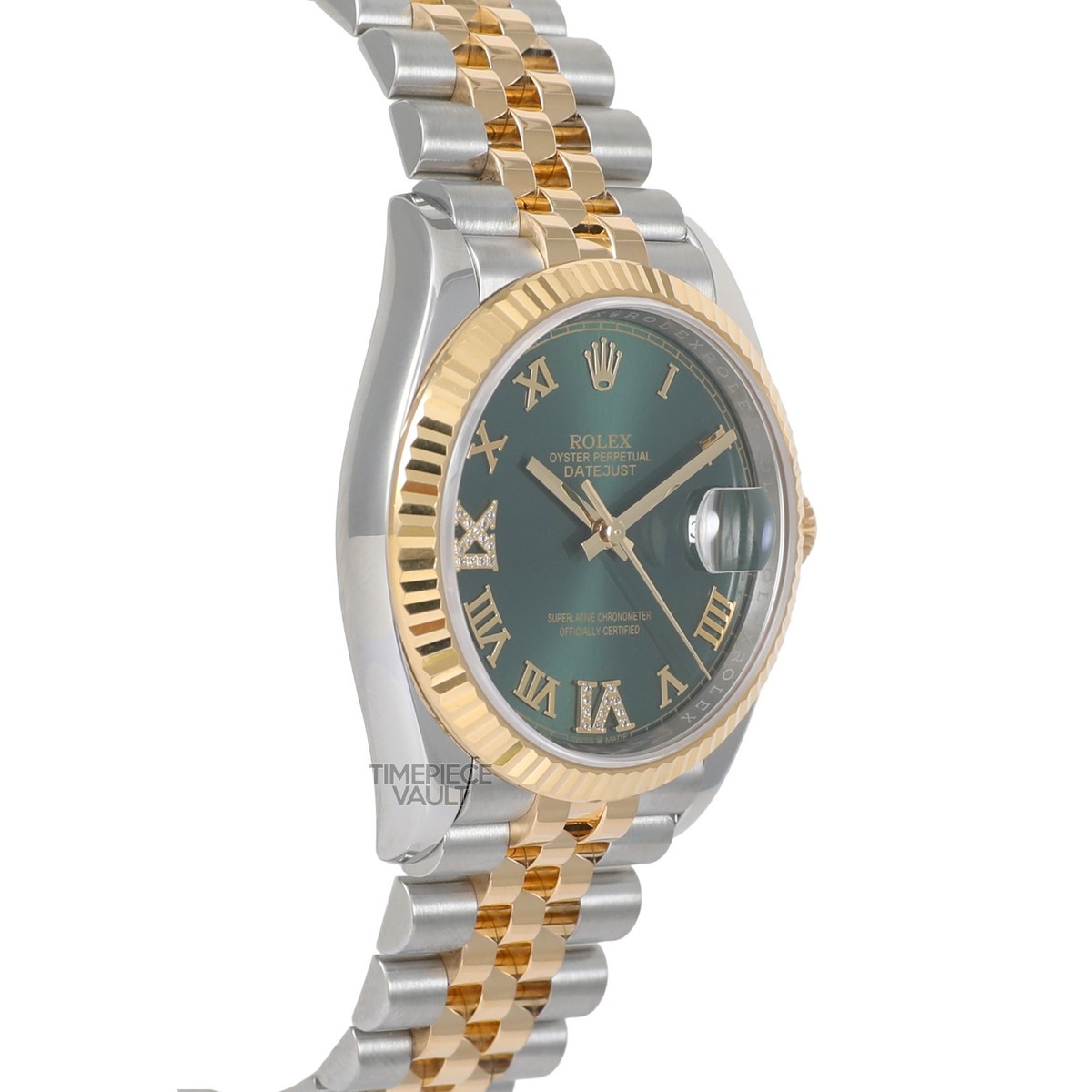 Rolex Datejust 36mm Gold & Steel 126233 Olive Green Diamond Roman