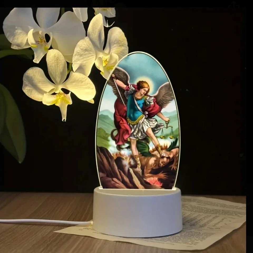 3D St Michael 7.8” LED Lamp With USB Plug Nightlight Luz  San Miguel Arcangel - Image 4 of 4