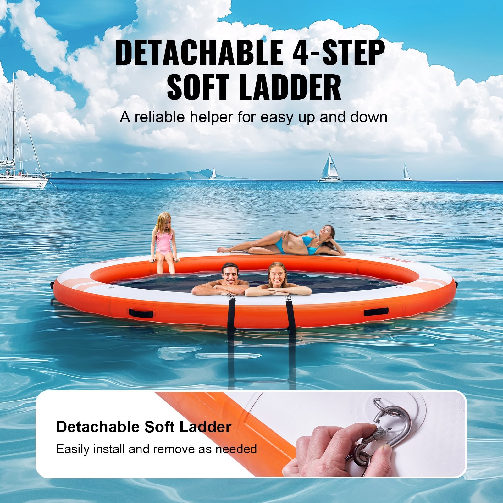 Inflatable Floating Dock, ø10FT Inflatable Dock Platform with ø8FT Trampoline Me
