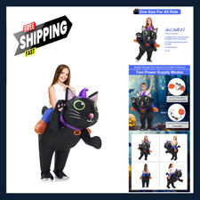 Inflatable Cat Costume for Kids Black Ride On Halloween Animal Cosplay Party